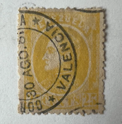SELLO VENEZUELA 25C 1880 VALENCIA CANCELAR SIMÓN BOLÍVAR, PROBABLE FALSIFICACIÓN Foto 1 de 2
