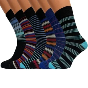 Pack of 6 Mens Stripes Bamboo Socks UK Size 6-11 Anti Bacterial Soft Breathable - Picture 1 of 1