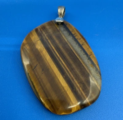 TIGERS EYE vtg PENDANT semi-precious Stone tigerseye large brown iridescent 2" - Image 1 of 4