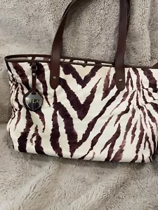 Borsa a tracolla RL Ralph Lauren nylon e pelle stampa zebrata cerniera 16x13 borsetta - Foto 1 di 12