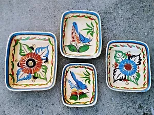 ANTIQUE Tonala Mexico Folk Art Pottery Platters Plates SET of 4 RARE UNIQUE ❤️j8 - Picture 1 of 9