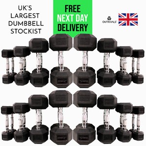 3kg - 30kg Hex Dumbbells Pairs Rubber Encased Cast Iron Home Weights Gym Fitness