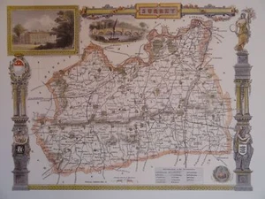 Thomas Moule 1830 SURREY County Karte des alten England - reproduziert 1990 - Bild 1 von 3