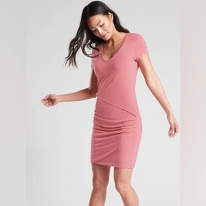 Athleta - Women's Central Dress Ruched Bodycon Pink Petite - Sz. MP - Picture 1 of 7