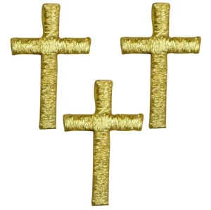3-Pack Gold Cross Applique Patch - Embroidered First Communion Baptism Badge 1" - Picture 1 of 2