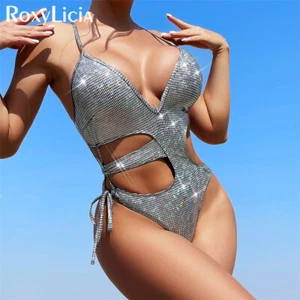 Sexy Traje de baño asimétrico a cuadros recortado de una pieza para mujer Traje de baño Monokini - Imagen 1 de 11