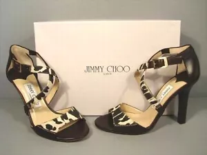 Jimmy Choo 36 Pioneer Estampado Leopardo Lona Marrón Oscuro Cuero Sandalias Zapatos NUEVOS - Imagen 1 de 12