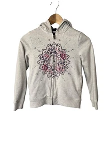 Lucky Brand Girls gray Zip Up Hoodie Coat Purple Faux Fur Lined Mandala Sz 10/12 - Picture 1 of 5