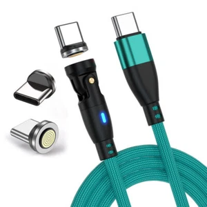 USB C Magnetic 9pin Fast Charging Data Sync Cable + 3X Type C Tips 540° Rotation - Picture 1 of 58