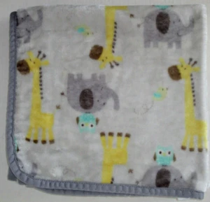 Garanimals Gray Yellow Giraffe Elephant Owl Bird Animals Plush Blanket 30x45 - Picture 1 of 5