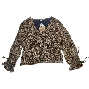 NWT Bila 77 Alice Black Orange Floral Long Sleeve Blouse- Size M - Picture 1 of 14