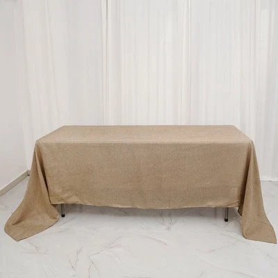 NATURAL 60x102" Rectangular Faux Burlap Tablecloth Wedding - Image 1 of 4