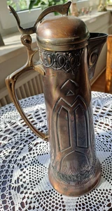 Antik GBN Gebrüder Bing Jugendstil ~1900 Messing Kupfer Krug mit Deckel - Bild 1 von 6