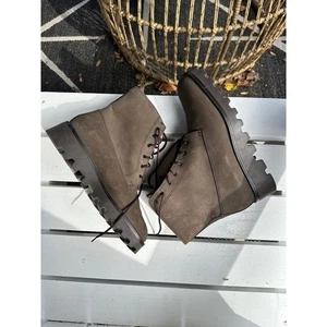 J.Crew Brown Leather Boots Lace Up Ankle Boots Men's Size 8 Chunky Lug Sole - Picture 1 of 12