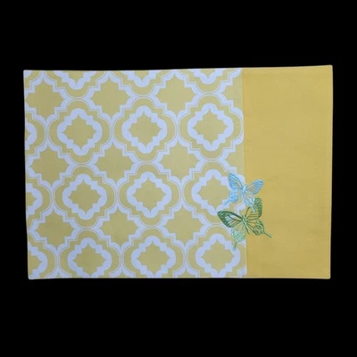 Set of 4 Lenox Placemats Yellow White with Embroidered Butterflies Cotton Fabric - Image 1 of 4