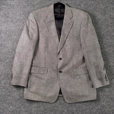 Blazer vintage Stafford cinza Houndstooth 42R jaqueta de seda Tradcore luxo silencioso - Imagem 1 de 4