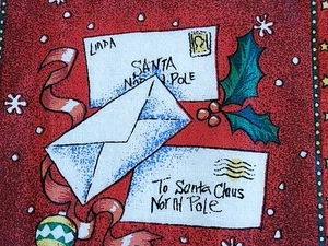 Vtg Vintage Christmas Dear Santa Letters Red Novelty Cotton Fabric - Picture 1 of 7