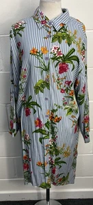 BNWT Joe Browns Long Sleeve Blue White Stripe Floral Print Shirt Dress UK 20 - Picture 1 of 5