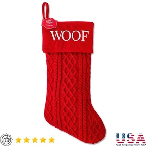 Knit Embroidered Christmas Stocking Dogs Woof Cable Knit Holiday Decor New - Picture 1 of 6