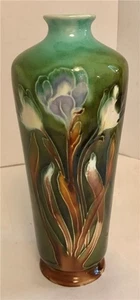 Antique Art Nouveau Majolica 10" Vase W/ Lovely Florals - Picture 1 of 10