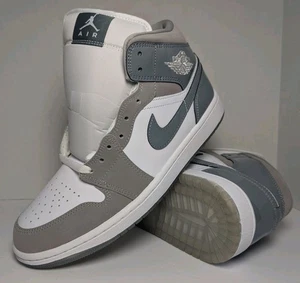Nike Air Jordan 1 Mid SE White Medium Grey Cool Grey HF3216-100 Mens Size 9 - Picture 1 of 7