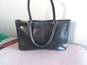 Valenti Navy blue genuine leather small horizontal tote bag VGC handbag Vintage - Picture 1 of 8