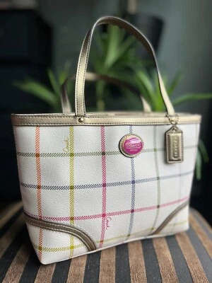 COACH Peyton Small Tattersall Plaid Tote F48586 Coated Canvas w/ Leather Trim - Image 1 of 4
