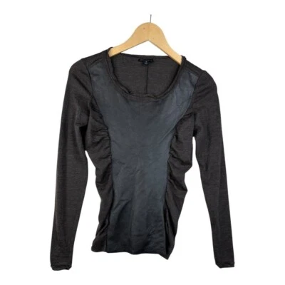 Top marrón acanalado de cuero y lana Lafayette 148 talla pequeña Foto 1 de 4