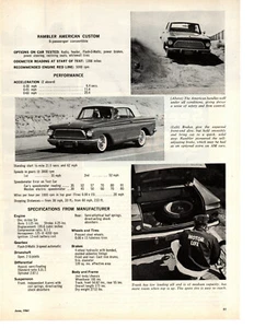1961 RAMBLER AMERICAN CUSTOM 195/125-HP ~  ORIGINAL SPECS ARTICLE / AD - Picture 1 of 2