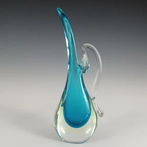 Murano Vintage Blue & Uranium Sommerso Glass Vase / Jug - Picture 1 of 9