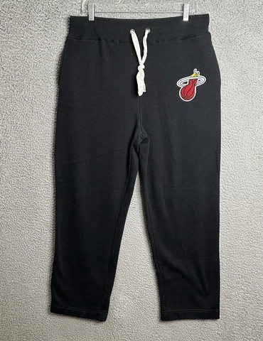 Miami Heat Pants Mens Large Black NBA Basketball Sweatpants Joggers Cotton Poly Cover