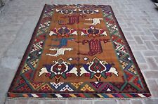 5'3 x 8'4 Hand Woven Vintage Afghan Tribal Persian Pictorial Wool Area Kilim Rug