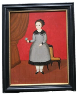 Oscar Bernach (XX) Folk Art Oil On Canvas, Portrait Young Girl Holding Flower - Picture 1 of 5