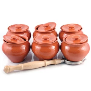 Baking Pot Set of 6 Stewing Stoneware Ramekin Clay Cooking Pot Set 6x17oz - Picture 1 of 20