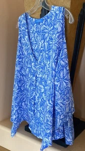Blue Ginger Hawaii Gr. L XL Two Fold Tank Top blau weiß Hibiskus Viskose Lagenlook - Bild 1 von 16