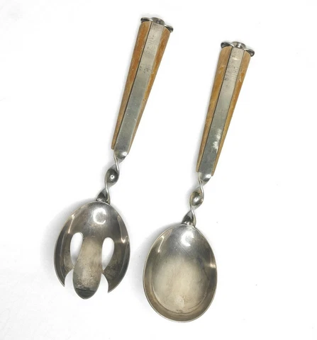 Vintage 50s Estate MCM Mid Century Modern Plated Napier Serving Spoon Fork Salad Cover