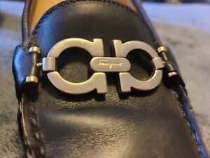 Salvatore Ferragamo Horsebit Italian Leather Loafer Shoes Black 7.5 AA 2A Narrow