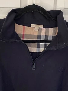 Burberry Brit Men's XXL Cotton Navy Blue Quarter Zip Mock Neck Nova Check Shirt - Picture 1 of 11
