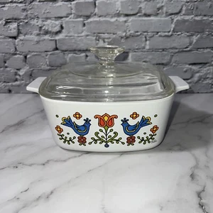 RARE Vintage 1975 Corning Ware 1.5 Qt 2 Blue Doves Country Festival + Lid ✅ - Picture 1 of 7