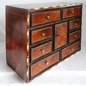 Antique German Bone Inlaid, Ebonized & Burled Walnut Table Desk Cabinet c. 1700 - Picture 1 of 11