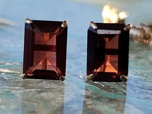 Garnet Labcreated Octagon Cut Stud Earrings 14kt Solid Yellow Gold  - Picture 1 of 12