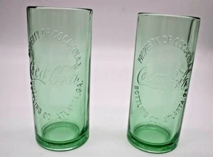 Pair of Property of Coca-Cola Bottling Co. Atlanta Ga. Soda Glasses 16oz. Green - Picture 1 of 5