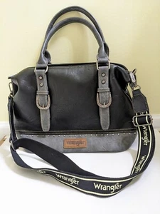 Wrangler Buckle Barrel Satchel Top Handle Purse Shoulder Strap Black Gray 2 Way - Picture 1 of 9