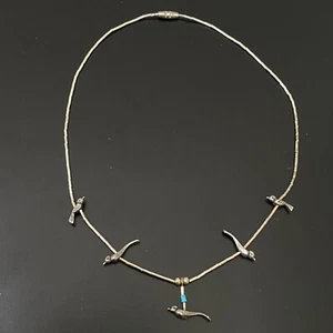 Vintage Indianer Zuni Südwesten flüssiges Silber Vögel Fetisch 14" Halskette 7 g - Bild 1 von 13