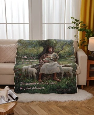 Virah Bella- The Lord is My Shepherd- Lightweight Quilted Throw Blanket 50"x60" - Image 1 of 4