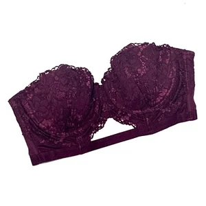 Victoria's Secret Very Sexy, Plum Purple Floral Lace Strapless Bra, size 32DD - Picture 1 of 3