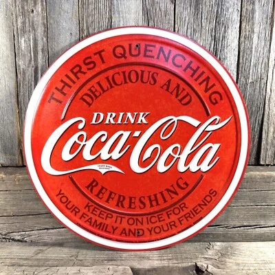 Coca-Cola Coke Delicious Cola Round 12" Embossed Pop Soda Metal Tin Sign New - Image 1 of 3