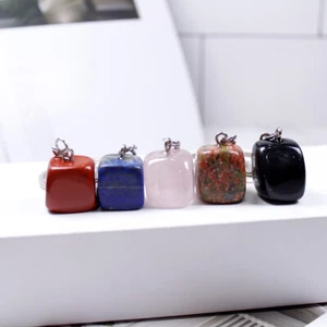 Natural Stone Geometry Cube Crystal Key Chain Key Ring Fengshui Jewelry Gifts - Picture 1 of 14