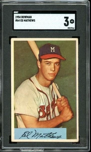 Bowman #64 1954 Eddie Mathews Braves Salón de la fama SGC 3 en muy buena condición - Imagen 1 de 3