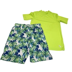 Children’s Place Sport Tropical Print Swim Trunks & Solid Neon Rash Guard Sz XL - Picture 1 of 10
